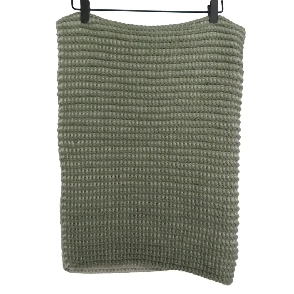 Handmade Green and Ivory Knit Afghan
